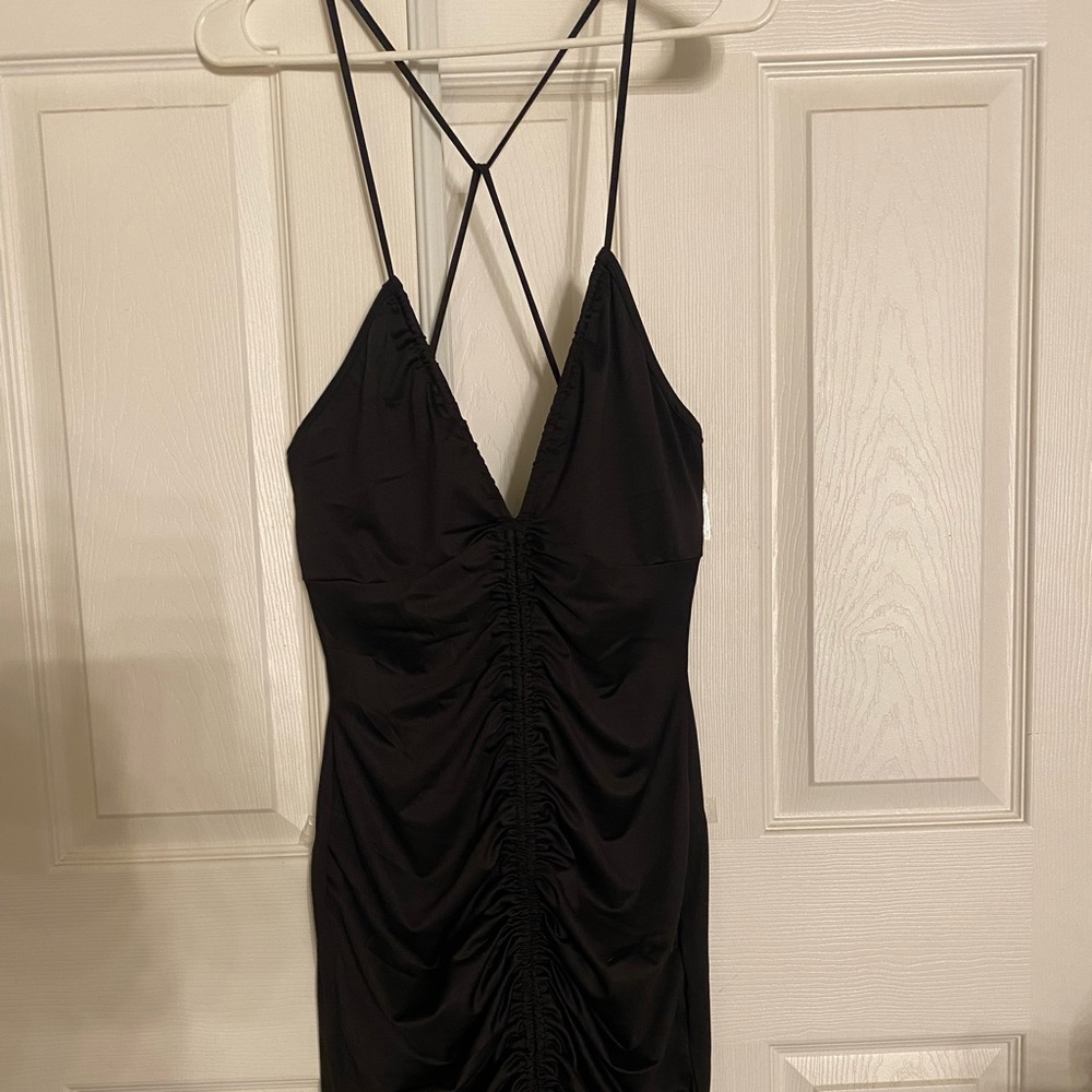 Size L, Drawstring ruched Black Dress